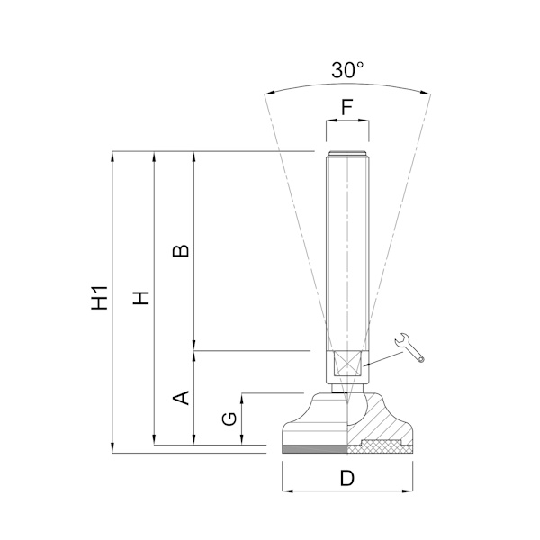Martin Piede INOX A2 Base Plastica Snodato 30° Antiscivolo D.MM 50 M16 - MARTIN - Immagine 2